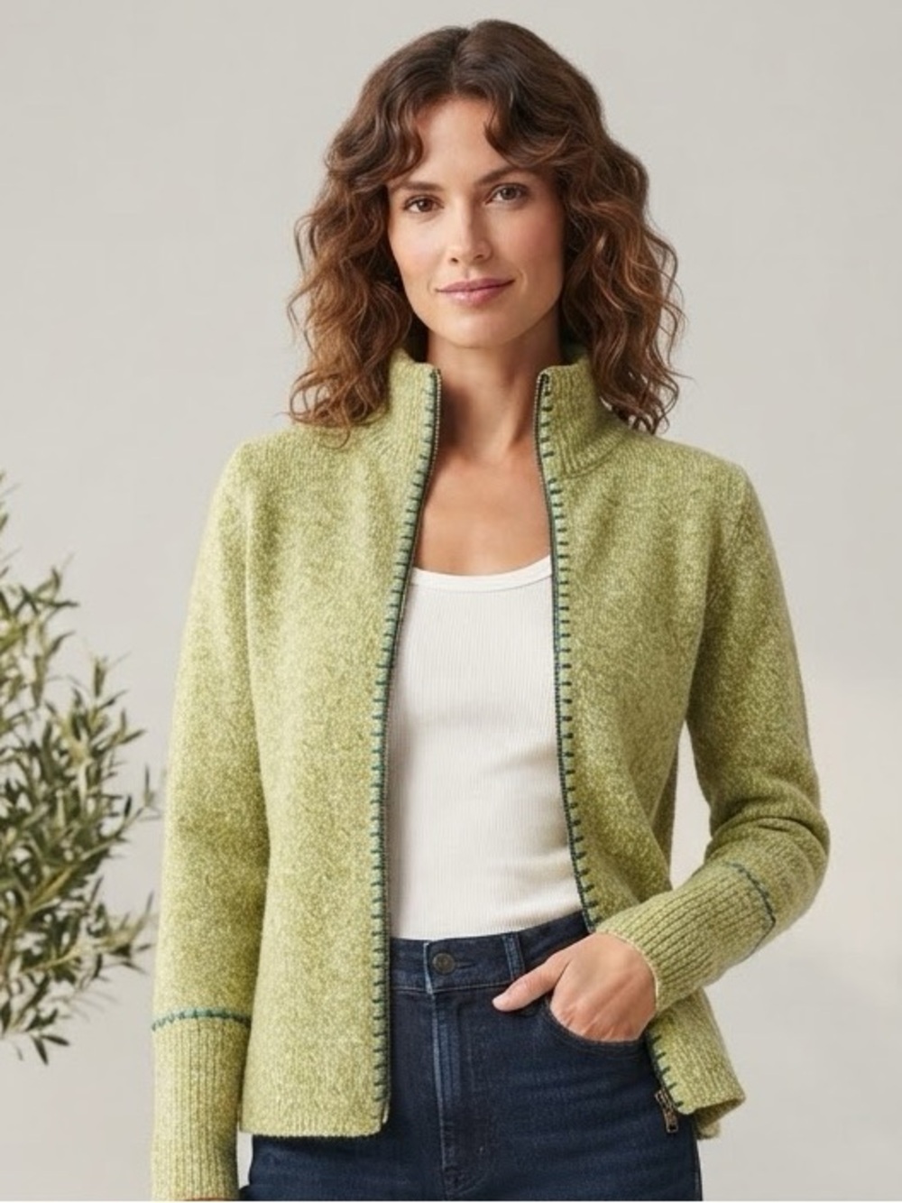 Woolrich Light Green Half-Zip Turtleneck Sweater